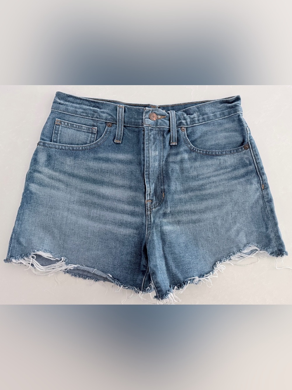 madewell the perfect jean shorts ~ women’s size 28 ~ high rise raw hem denim